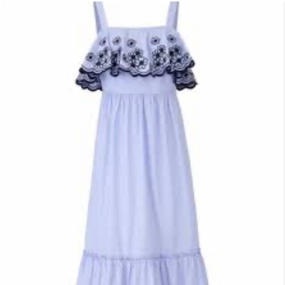 Kate Spade Embroidered Patio Sun Dress Ruffles Sleeveless Black & Blue Size XS